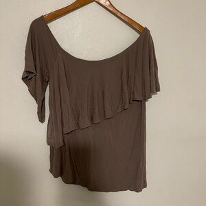 Women's One-Shoulder Ruffle Blouse - Brown